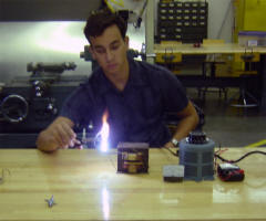 Me drawing an arc from a high voltage power supply.