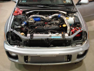 Reids Big Turbo WRX being put back together for break-in and tune.